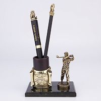 Фигурка на камне "Гольфист" со стаканом для письменных принадлежностей БФКСПП-82гольфист